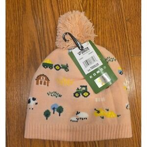 John Deere Toddler Girls Beanie‎ OS Pink w/Pom Farm Tractor Winter New w/Tags